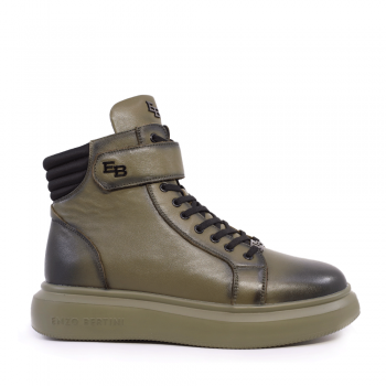 Sneakers high top bărbați Enzo Bertini verzi din piele nabuckcu logo metalic 3868BG558V