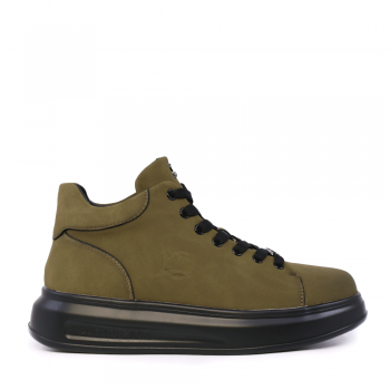 Sneakers high top bărbați Luca di Gioia verde khaki din piele nabuck 3918BG146V