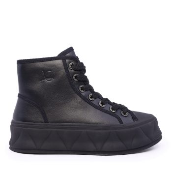 Sneakers high top femei Luca di Gioia negri din piele naturală 3848DG181N