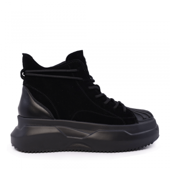 Sneakers high top femei Luca di Gioia negru din piele întoarsă 3848DG150VN