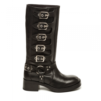 Cizme femei Steve Madden Battle negre din piele 1466DCBATTLEN