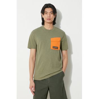 Napapijri tricou din bumbac S-Tepees barbati, culoarea verde, cu imprimeu, NP0A4HQJGAE1