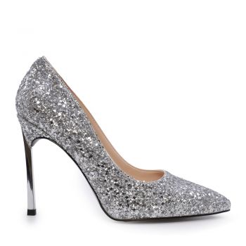 Pantofi stiletto femei Luca di Gioia argintii din glitter 3847DP278GLAG