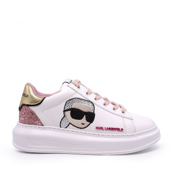 Sneakers femei Karl Lagerfeld Kapri KC Glimmer albi din piele 2057DP62570A