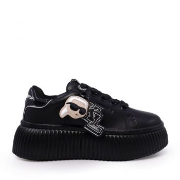 Sneakers femei Karl Lagerfeld Kreeper Lo Karl negri din piele 2057DP42376N