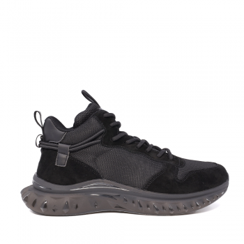 Sneakers high top bărbați TheZeus negri din piele întoarsă și material textil 3736BGS2847N