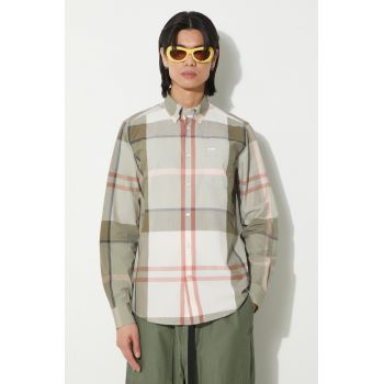 Barbour camasa din bumbac Harris barbati, culoarea verde, cu guler button-down, regular, MSH5071