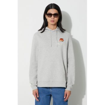 Barbour hanorac de bumbac X Maison Kitsune Fox Head Hoodie bărbați, culoarea gri, cu glugă, cu imprimeu, MOL0569