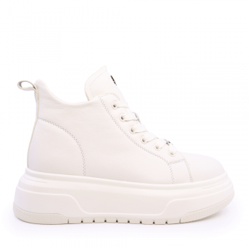 Sneakers high femei Enzo Bertini bej din piele naturală cu logo metalic 3868DG137BE