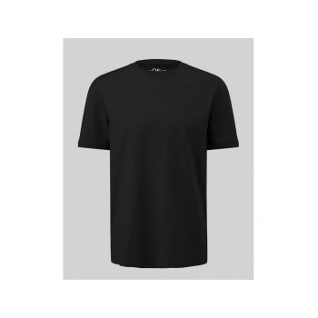 Tricou barbati big size cu decolteu la baza gatului si logo - din bumbac - Negru