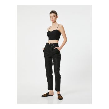 Pantaloni crop din amestec de in