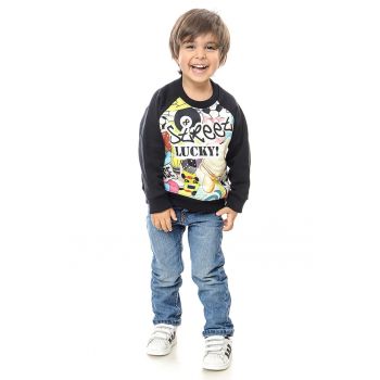 Bluza de trening cu imprimeu grafic si maneci raglan