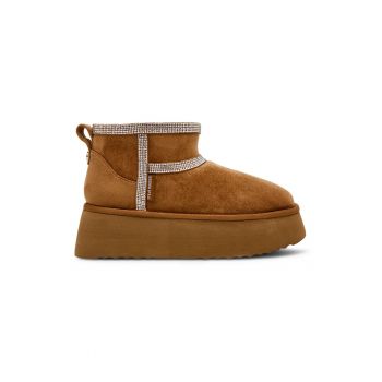 Ghete flatform de piele intoarsa cu strasuri Campfire