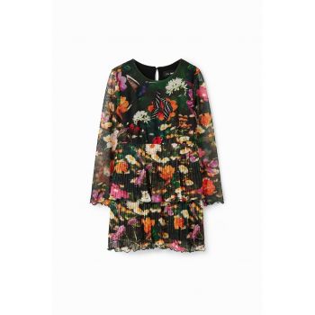 Rochie cu imprimeu floral si pliuri