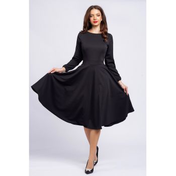 Rochie midi evazata cu decolteu barcuta