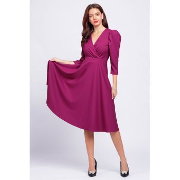 Rochie midi evazata cu maneci bufante