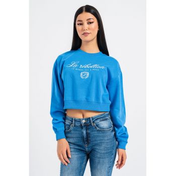 Bluza sport crop cu imprimeu