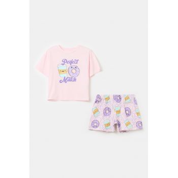 Pijama de bumbac cu pantaloni scurti si imprimeu grafic