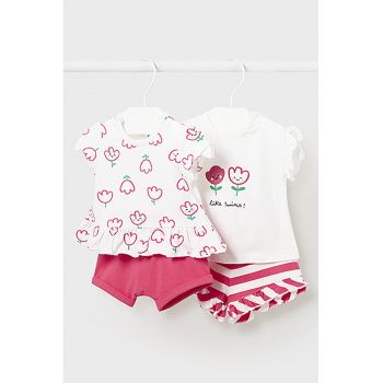 Set de tricou de bumbac si pantaloni scurti cu insertii cu volane - 2 costume