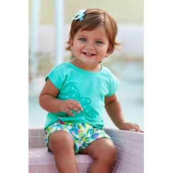 Set de tricou de bumbac si pantaloni scurti cu model