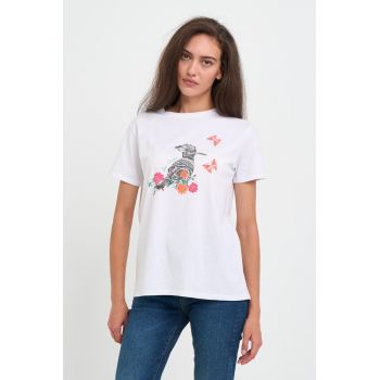 Tricou dama cu imprimeu grafic - Alb