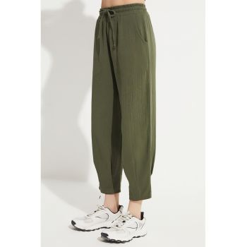 Pantaloni de trening crop cu snur de ajustare