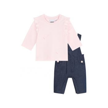 Set de salopeta din denim cu bluza cu model