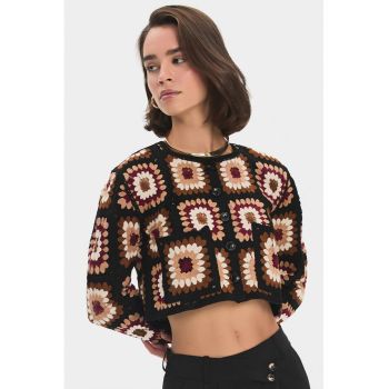 Cardigan crop cu buzunare aplicate