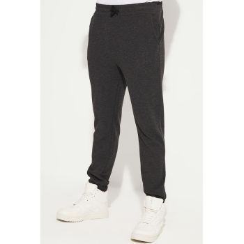 Pantaloni de trening din amestec de bumbac cu model uni