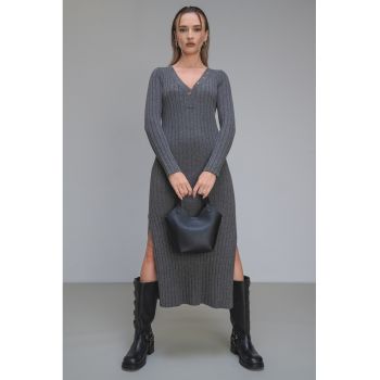 Rochie din amestec de lana cu slituri laterale Izabel