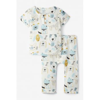 Set de tricou si pantaloni din bumbac cu imprimeu