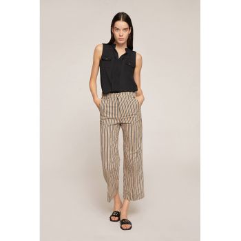 Pantaloni crop din amestec de in cu dungi