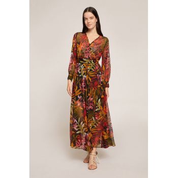 Rochie petrecuta din sifon cu model tropical