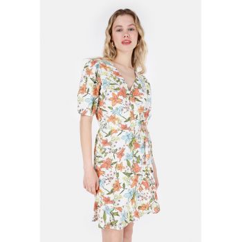 Rochie din amestec de in cu model floral