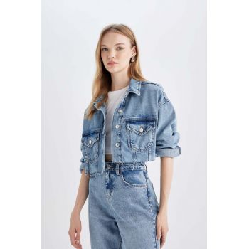 Jacheta crop din denim