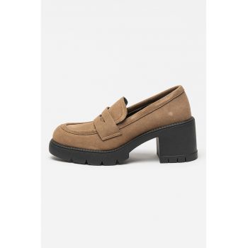 Pantofi loafer de piele intoara cu toc masiv Vail