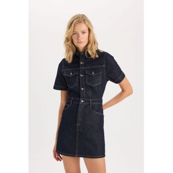 Rochie mini din denim cu maneci scurte