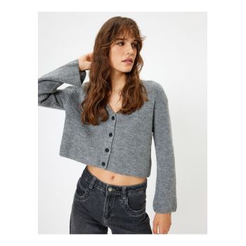 Cardigan crop cu decolteu in V