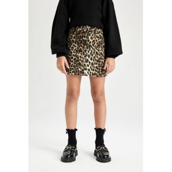 Fusta din denim cu animal print