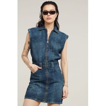 RAW - Rochie mini din denim cu maneci detasabile