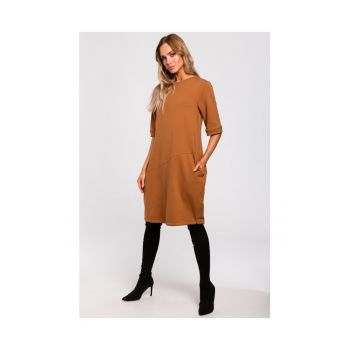 Rochie de dama - Cu buzunare - Bumbac - Elastan - Caramel