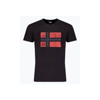 Tricou barbati cu decolteu la baza gatului si imprimeu cu logo - Negru -