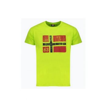 Tricou barbati cu decolteu la baza gatului si imprimeu cu logo - Verde -