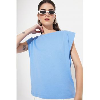 Tricou de bumbac cu decolteu la baza gatului