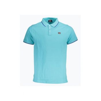 Tricou polo barbati cu logo si detalii contraste - din bumbac - Azur