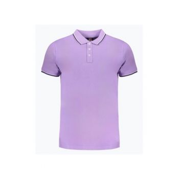 Tricou polo barbati cu logo si detalii contraste - din bumbac - Mov