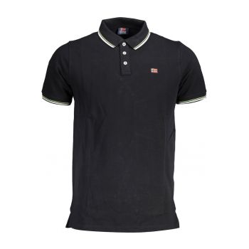 Tricou polo barbati cu logo si detalii contraste - din bumbac - Negru