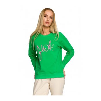 Bluza cu imprimeu brodat. . Bumbac/Elastan. Verde.