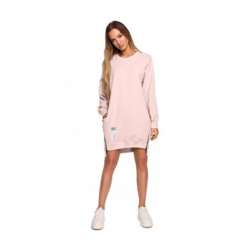 Bluza lunga cu fermoar - Bumbac/Elastan - Roz