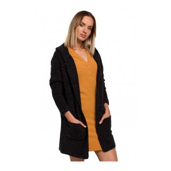 Cardigan cu gluga . Lana. Poliamida. Negru.